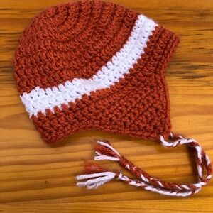 Hand Knit Baby Hat‎ Rust with Ear Flaps 6mo-12mo